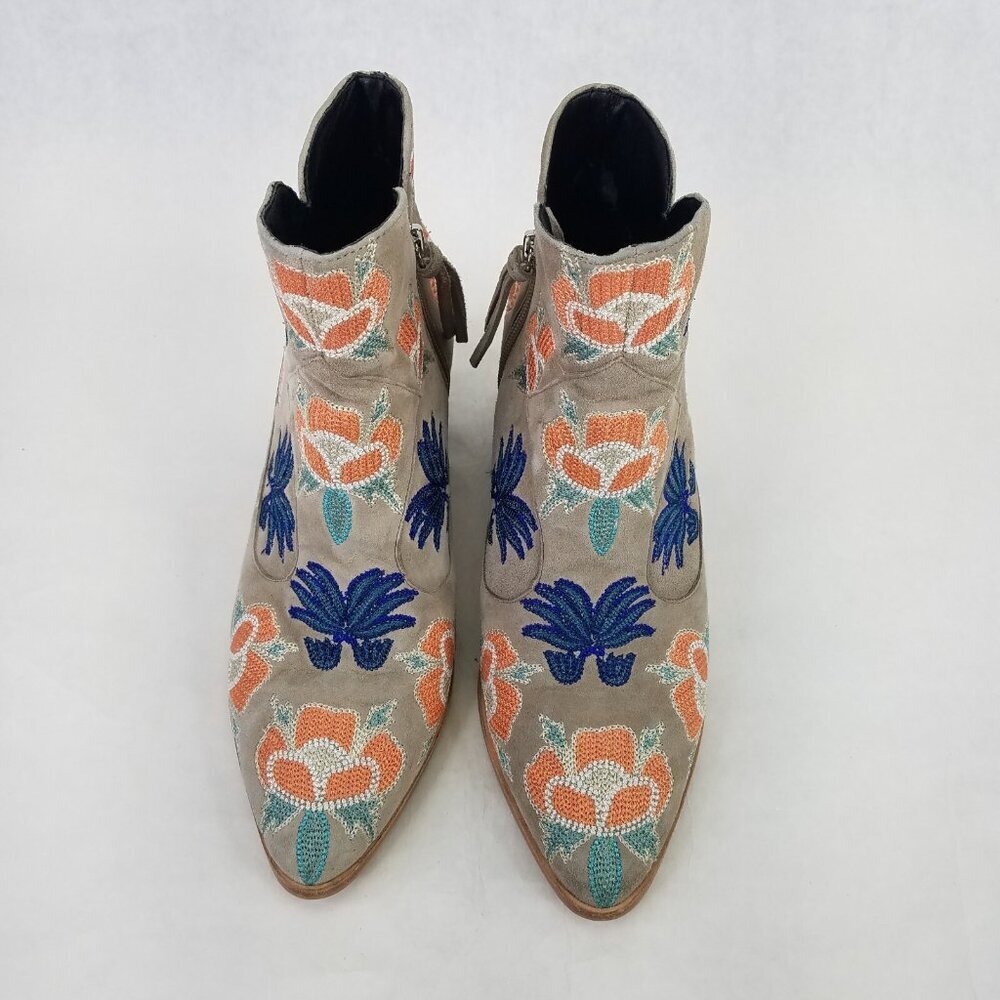Rebecca Minkoff Lulu Too Boot 9.5 Grey Suede Embroidered Ankle Zip Boho Cowgirl - Picture 4 of 16